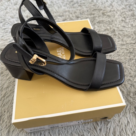 Michael Kors Shoes - Michael Kors Black Leather Strappy Block Heel Sandals